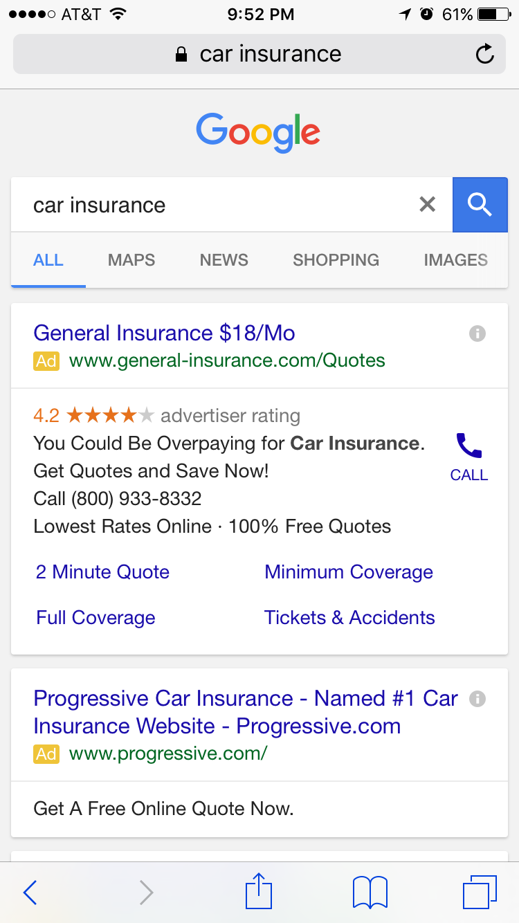 Google Mobile Search Results are all ads