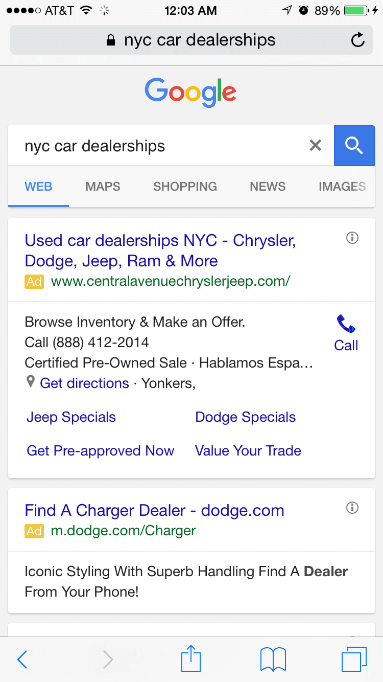 Google Mobile Results Show Only Paid Ads