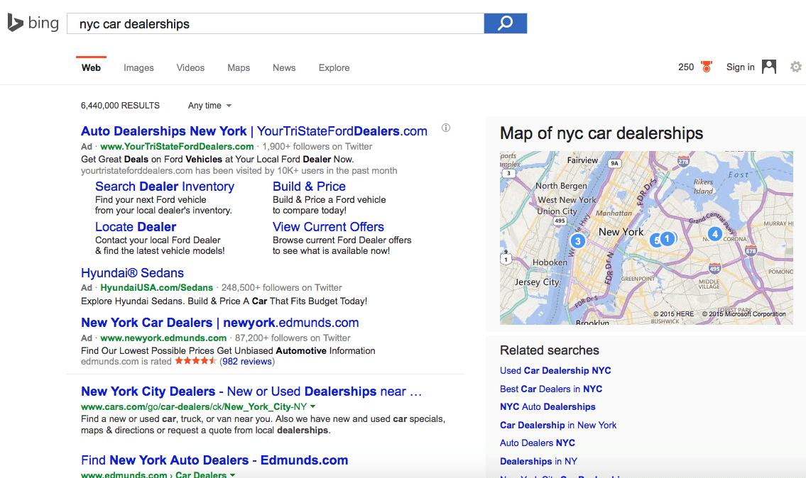 Bing Results Show Organic Listings above the fold